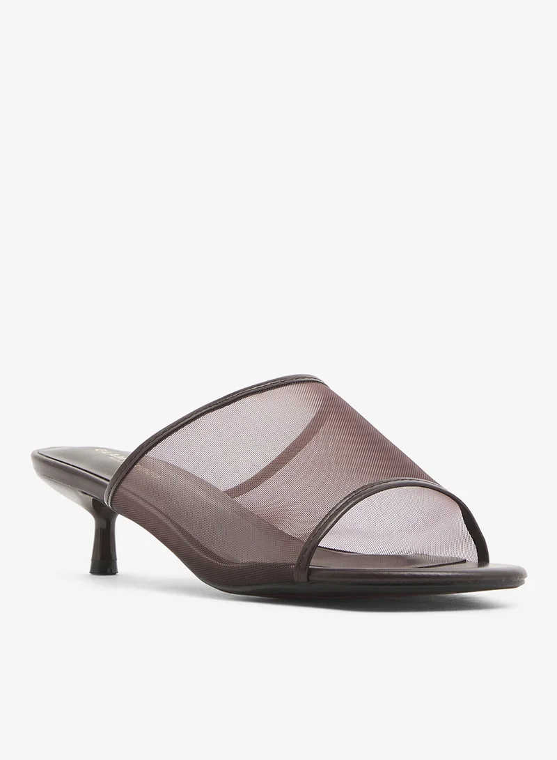 GLAMOROUS Espresso Brown Mesh Kitten Heel Sandals